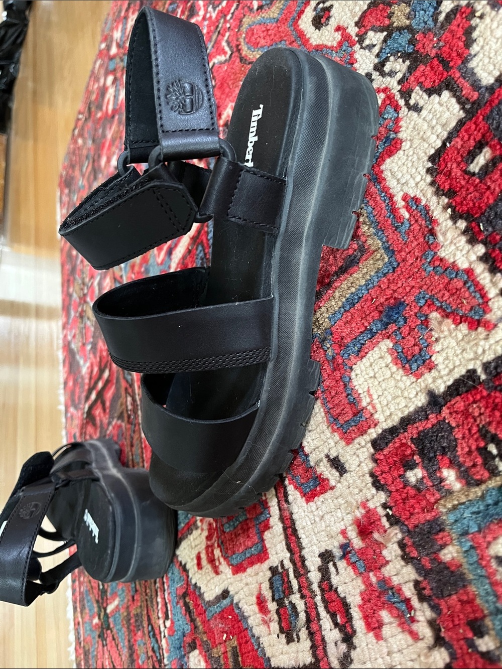 Timberland Black Leather Platform Strappy Sandals View 5